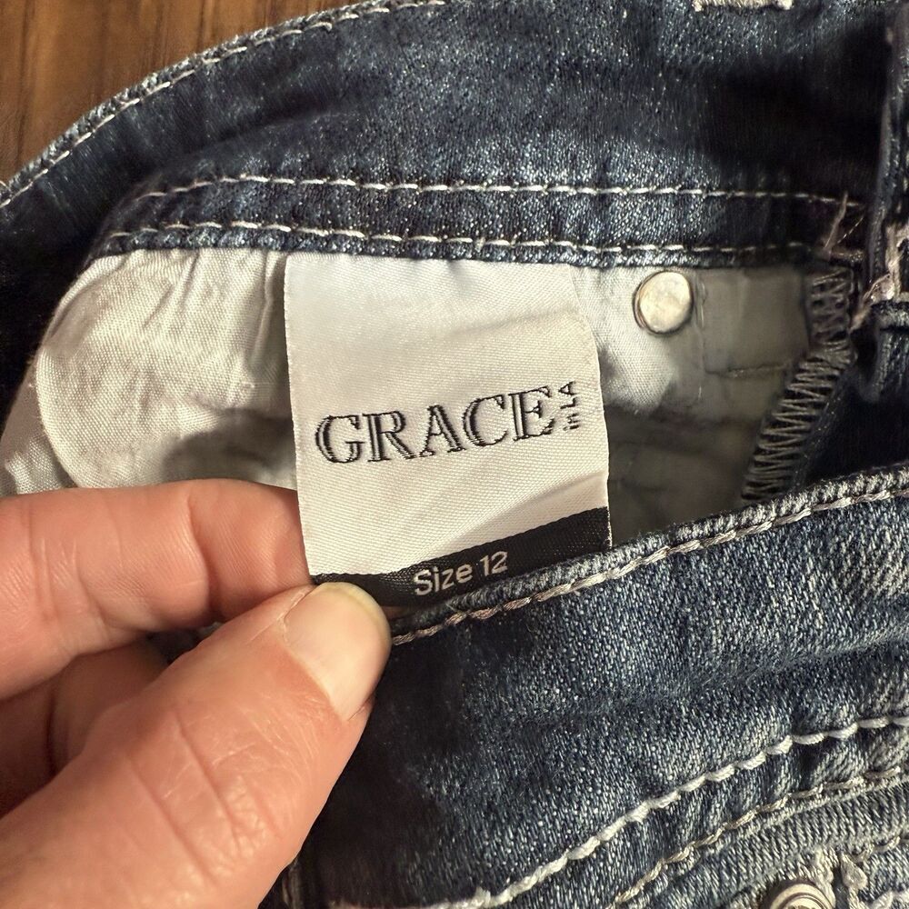 Grace In LA Girls Jeans Size 12 Capri Embellished Rhinestones - Picture 5 of 6